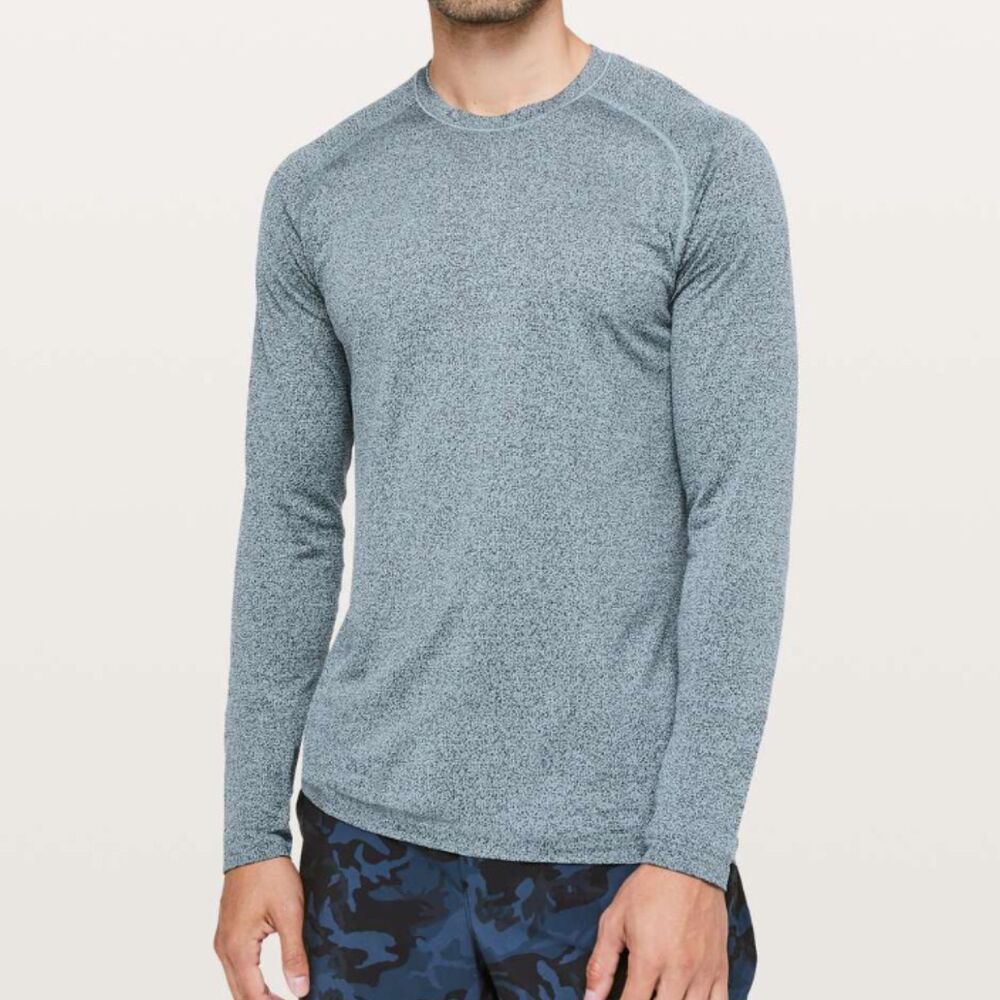 Men Lululemon Metal Vent Tech Long Sleeve Black / Cloud Blue Size Medium Running